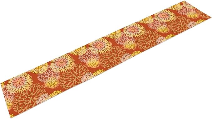 Yellow Floral Table Runner, Chrysanthemum Autumn Spring Summer Vintage Modern Linen Geometric Table Runner for Kitchen Living Room Bedroom Party Holiday, 13x108 Inch