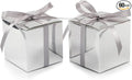 COTOPHER 60pcs Small Gift Boxes, Favor Boxes 2x2x2 inches Paper Gift Boxes with Ribbons Candy Box for Wedding Favors Baby Shower Bridal Shower Birthday Party (60 Metallic Silver)