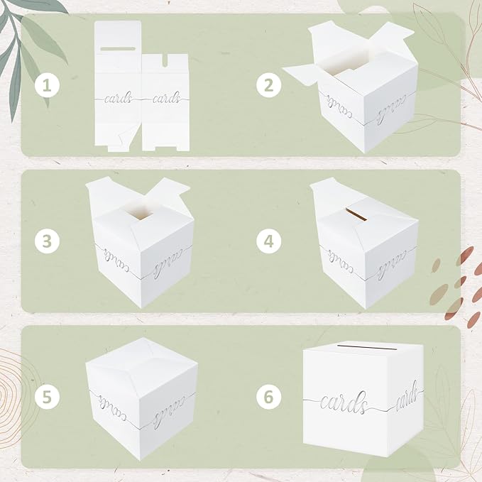 QIKSION White Wedding Card Box, Silver Foil Gift Card Box for Party, Wedding Reception, Graduation, Birthday, Baby Shower, Raffle