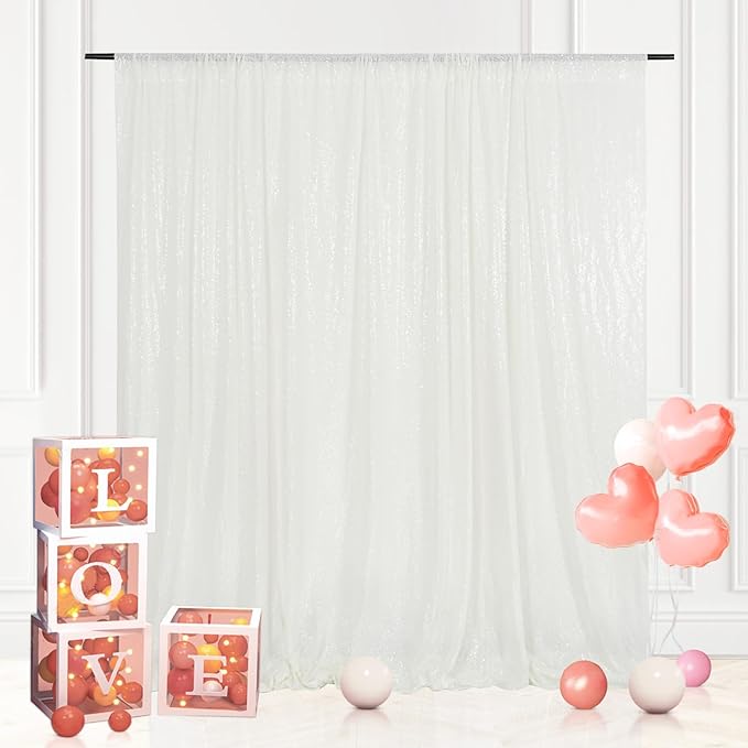 Eternal Beauty White Sequin Backdrop, 6x8 Ft Glitter Background Curtains for Christmas Shimmer Photography Party Wedding Birthday Back Drop Decor