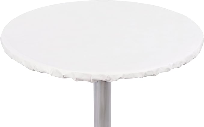 Tablecloth, Round Fitted Vinyl Cover, 60 Inch, White, Wipeable