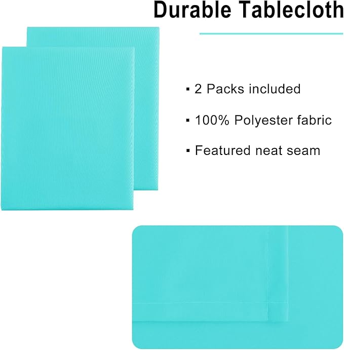 Hiasan 2 Pieces Solid Square Tablecloth - Waterproof and Spillproof Washable Polyester Fabric Table Cloth for Kitchen and Dining Room, Aqua, 70 x 70 Inch