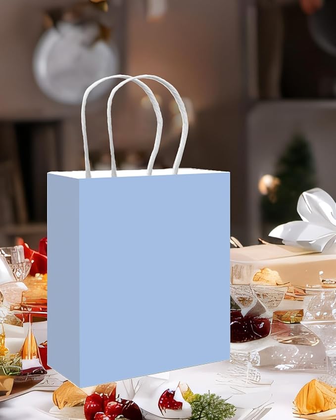 Gift Bags, 100 Light Blue Paper Bags for Party Favors