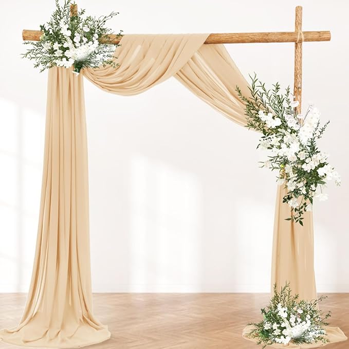 Wedding Arch Draping Fabric 4 Panels 30'' x 18FT Champagne Sheer Chiffon Arch Drapery for Photo Booth Bridal Shower Baby Shower Church Decor Newborn Photography Christening Outdoor Party