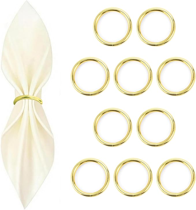 10 Pcs Gold Napkin Rings - Metal Napkin Ring(Round) Stainless Steel Napkin Rings for Table Settings Wedding Christmas Party Dinner Table