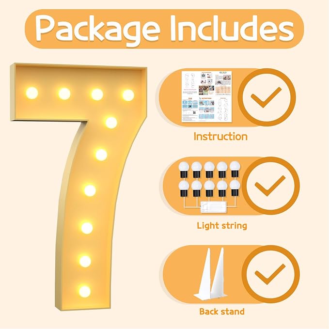 Balloon Marquee Number 7 Sign, 4 Ft Tall, Light Up Decor