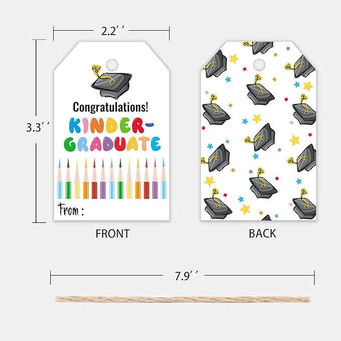 50 Pcs Kindergarten Graduation Gift Tags,Colorful Congratulations Gift Labels for Graduation Party Decoration Favors (Kinder, 2.2 * 3.5)