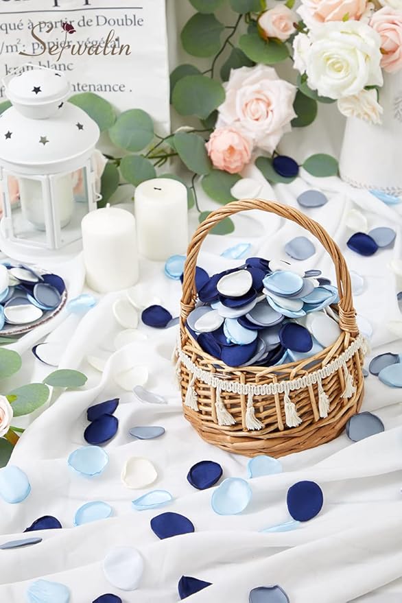 Serwalin 500Pcs Silk Rose Petals Artificial Flower Petals for Weddings Proposal Dusty Navy Blue Petals Flower Girl Petals for Wedding Basket Aisle Runner Bridal Shower (4 Color Mixes)