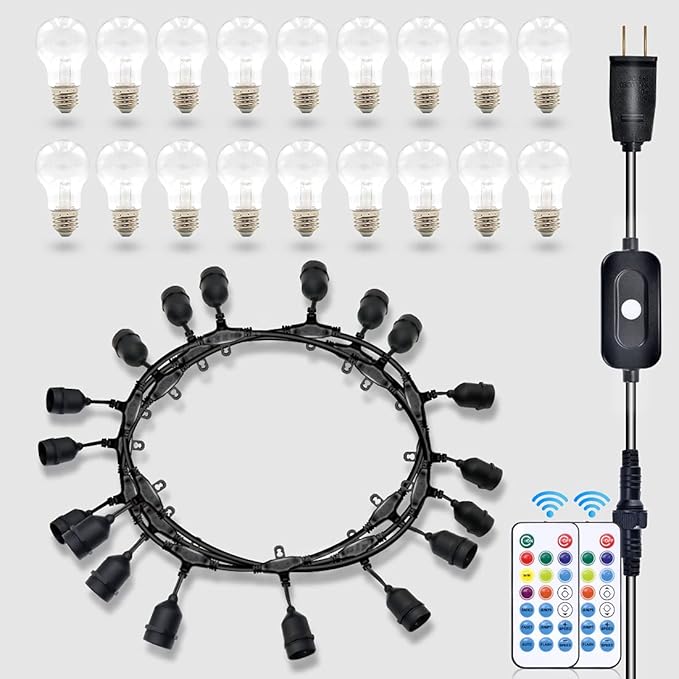String Lights, 48 Ft Outdoor RGB LED with Remote and Shatterproof Bulbs