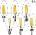 FLSNT 5000K Daylight B10 Dimmable 4W LED E12 Candelabra Bulbs, 40W Equivalent LED Chandelier Candle Bulbs, Clear Glass Finishing, 6 Pack UL,CA65 Listed.