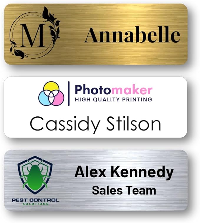 Custom Name Tags - Full Color Logo Name Tags - Scratch Resistant Metal Front & Hard Plastic Back (2 x 3 Inch, Silver)