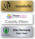 Custom Name Tags w/Scratch Resistant Metal Front & Hard Plastic Back (1.25 x 3 Inch, Silver)