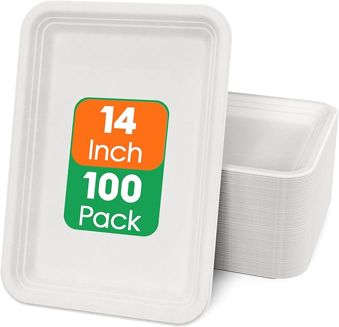 Disposable Food Trays 100 Pack 13.8 x 9.8 Inch White Rectangular