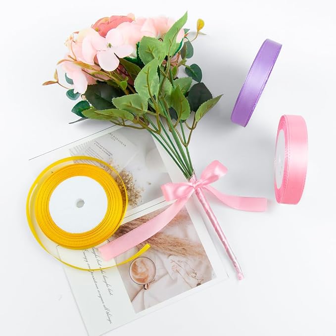 Golden Ribbon 5/8 Inches x 25 Yards, Golden Satin Fabric Silk Ribbon for Gift Wrapping, Bows Making, Floral Bouquets, Wreaths, DIY Handicrafts, Sewing Projects, Baby Shower and Wedding Party