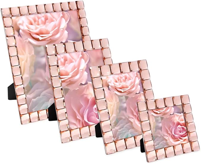 Isaac Jacobs Decorative Sparkling Jewel Picture Frame, Photo Display & Home Décor (4x4, Blush)