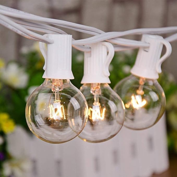 Outdoor String Lights 25 ft with 25 Clear G40 Edison Bulbs, Warm White