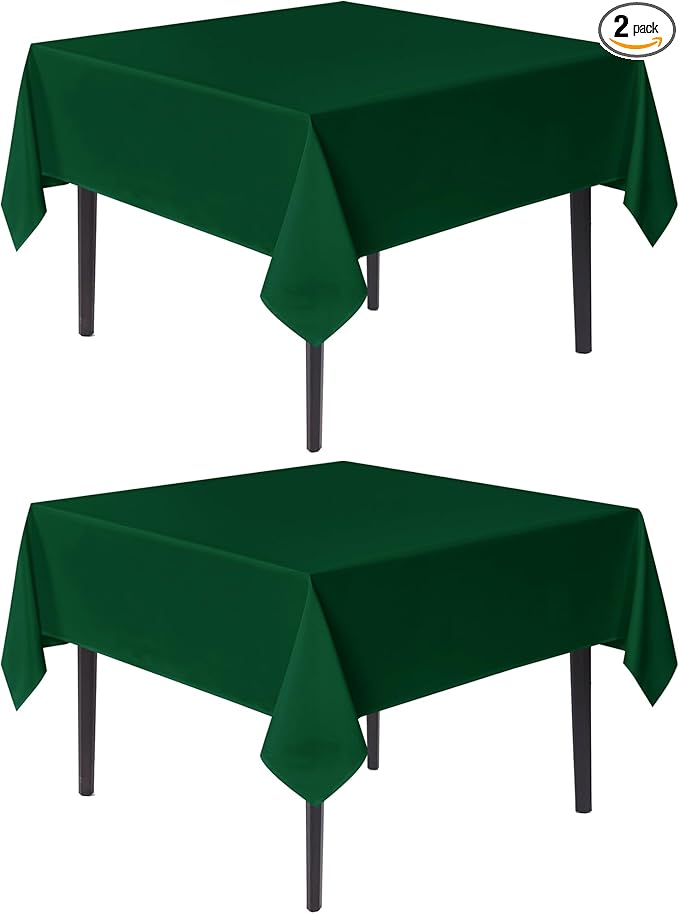 sancua Square Tablecloths 70x70 Inch Hunter Green, 2 Pack - Fabric Table Cloth for Square or Round Tables, Washable Polyester Table Cover for Christmas Dinner, Holiday Party, Display Tables