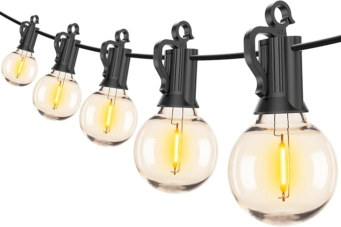 String Lights for Outdoor Patio, 100 FT Warm White G40 LED, Black