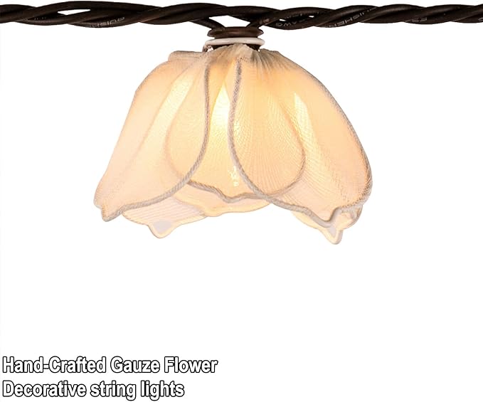 String Lights with Floral Garlands, Warm White Bulbs, Indoor and Outdoor