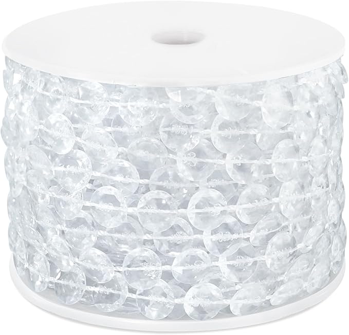 49FT Acrylic Crystal Garland, Clear Diamond-Shaped Crystal Bead Strands, DIY Crystal Beads String Roll for Wedding Decorations Party Decorations Beaded Curtain Crafting Projects