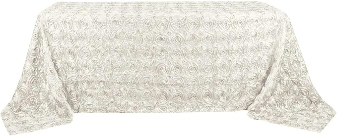 Efavormart 90"x132" Wholesale Rectangle Table Cover Ivory Grandiose Rosette 3D Satin Tablecloth for Wedding Party Event Decoration