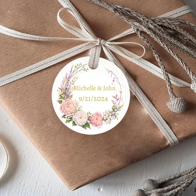 Custom Gift Tags - Personalized Wedding & Birthday Party Favors, Round Kraft Paper Hang Tags with String