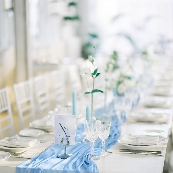 6 Pack Baby Blue Cheesecloth Table Runner 120 inch Gauze Cheese Cloth Table Runner Light Blue 10FT Boho Sheer Runner for Wedding Party Baby Shower Birthday Boy's Room Home Decor