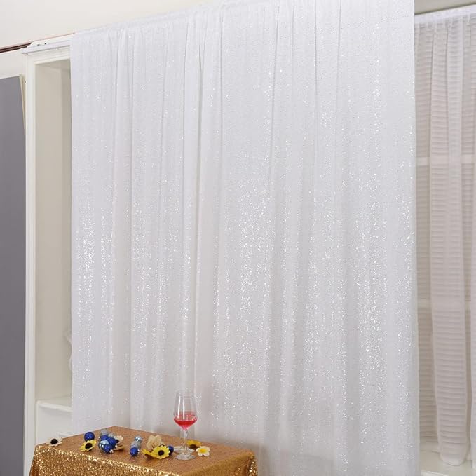 Poise3EHome White Sequin Backdrop Curtains,2 Panels 2FTx8FT Glitter Background for Party Halloween Birthday Party Baby Shower Wedding Christmas Thanksgiving Holiday Festival Decor