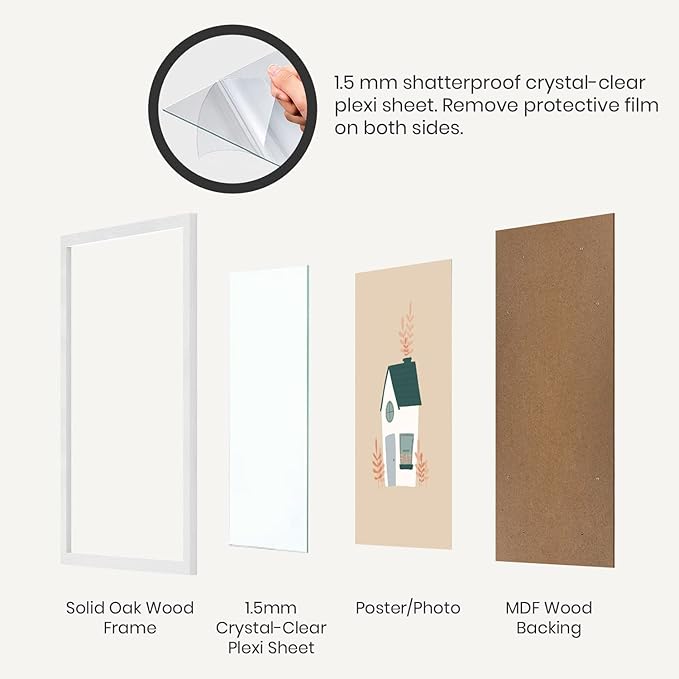 Opposite Wall - 12x12 in - White Solid Oak Wood Picture Frame - Lightweight, Versatile & Shatterproof - Wall Hanging Poster or Photo Frame - Wall Decor for Office, Gallery & Home