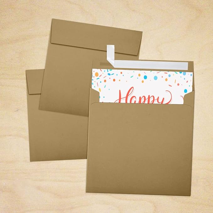 LUXPaper Square Invitation Envelopes | Peel & Press | 5 3/4" x 5 3/4" | Grocery Bag Brown | 70lb. Text | 50 Qty