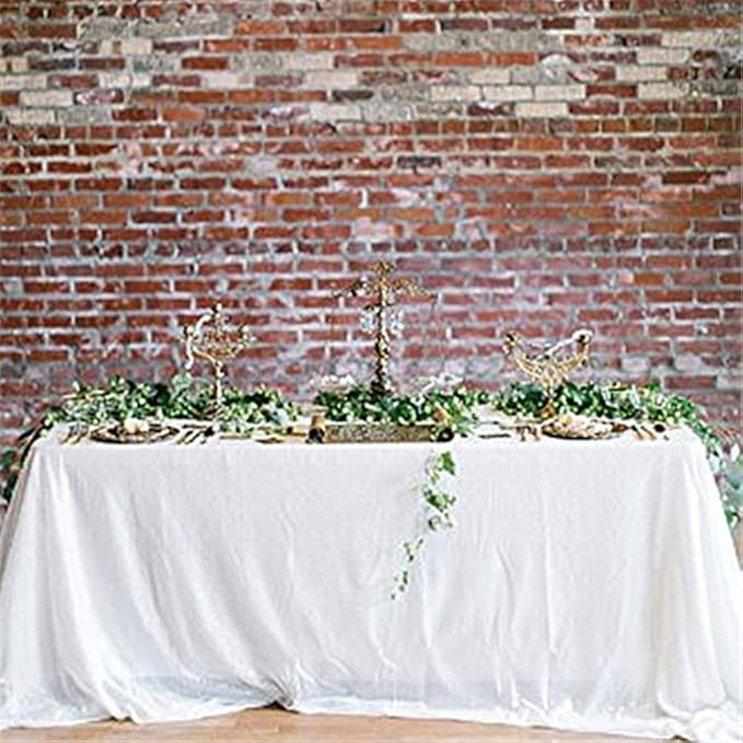 QueenDream Sparkly Sequin Tablecloth - White Table Cloth 50x80 Inches Rectangle Table Overlay Fabric for Birthday Parties Baby Shower Decoration