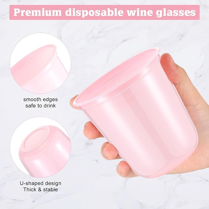 Disposable Plastic Wine Cups 12 oz Stemless Clear Party Glasses, 50 Count