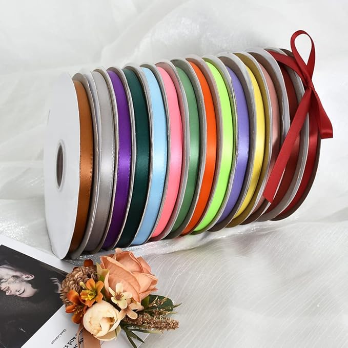 TONIFUL 3/8 Inch x 100yds Sage Green Satin Ribbon Thin Solid Fabric Ribbons Roll for Gift Wrapping Invitation Floral Hair Balloons Craft Sewing Party Wedding Popsicles Decoration Valentine's Day