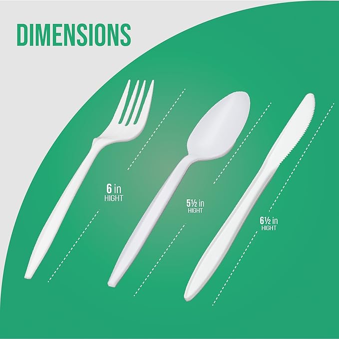 Plastic Spoons and Cutlery Variety Pack, 1,000 Count, White, Medium Weight