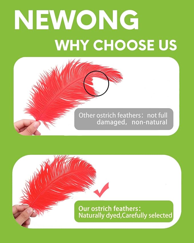 NEWONG 30pcs Red Ostrich Feathers Natural Bulk 11-14inch(28-35cm) Vase Craft Wedding Home Party Centerpieces Christmas Day Decoration