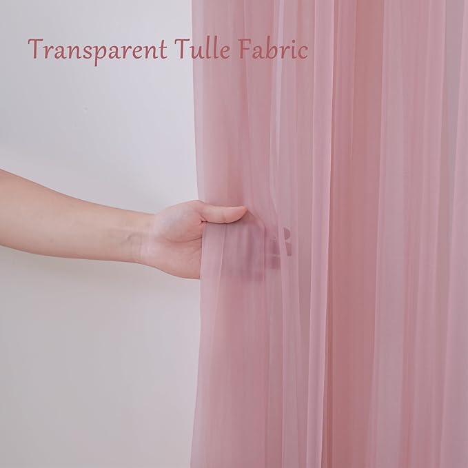 10x10 Dusty Rose Tulle Backdrop Curtains for Parties, Sheer Backdrop Curtain Wedding Photo Background Drapes for Baby Shower Photography Birthday Party