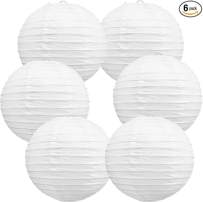BEISHIDA 10-Inch White Paper Lanterns Decorative Chinese/Japanese Hanging Round Paper Lanterns Lamp for Birthday, Wedding, Christmas, Bridal, Home Decor, Party Decoration (6 Packs)