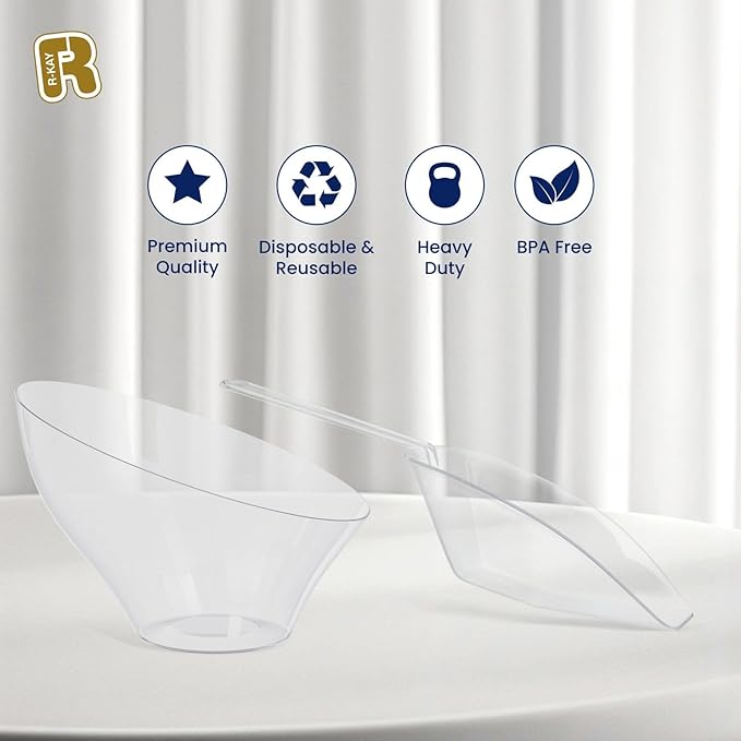 R-kay 16 Pcs Candy Bowls And Plastic Scoops Set - 8 Clear Plastic Candy Bowl 20 Oz And 8 Scoop 6.5 Inch Buffet Containers Set Heavy Duty