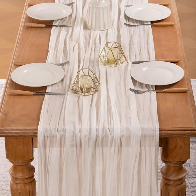 MLMW 4 Pack Ivory White Table Runner Cheesecloth Boho Gauze Rustic Cheese Cloth Table Runner 160 inch Sheer 13.3ft for Thanksgiving Wedding Party Baby Bridal Shower Birthday