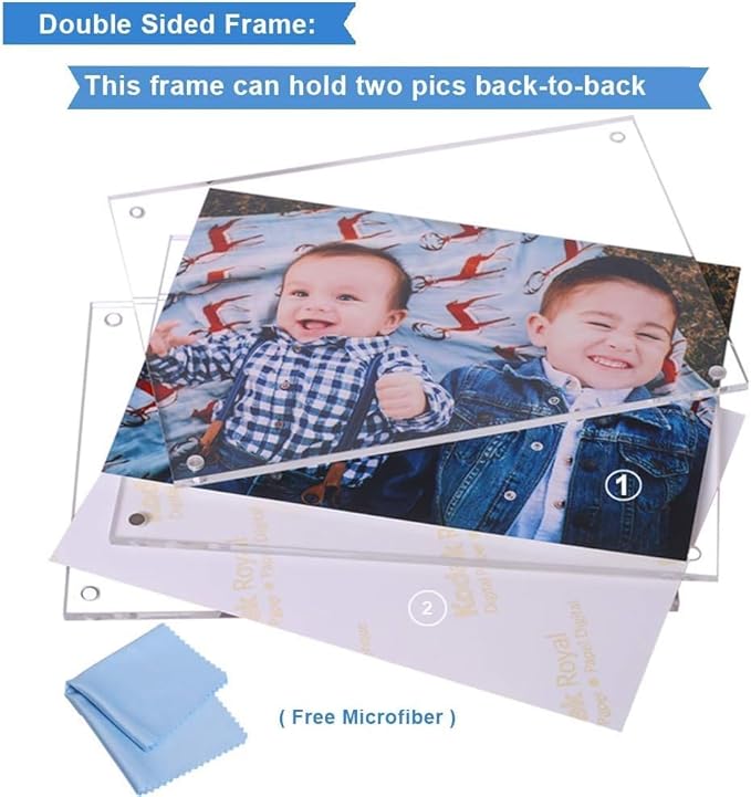 2 pack 8x8 Acrylic Picture Frame Clear Double Sided Magnetic Picture Frame Desktop Display with Photo Frame Support Stand Best Gift for Family, Baby, Document Photo Frames- Free Soft Microfibe