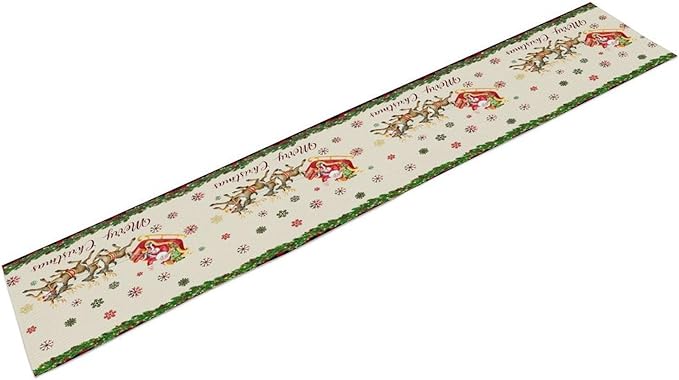 Christmas Table Runner,Xmas Deer Cute Santa Claus Red Plaid Pattern Printed Tablecloth Burlap for Hotel Indoors Outdoor Dining Room Kitchen Home Decor,W13X L108 in