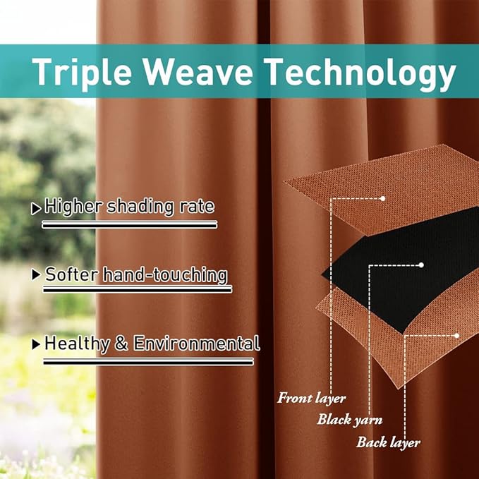 Outdoor Curtains, Waterproof Blackout Weighted Panels in Burnt Orange