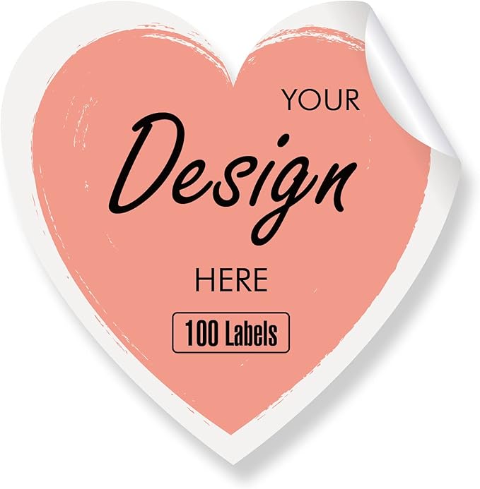 Custom Stickers - Heart Shaped, Pink, 100 Labels, Splash Resistant, Custom Style, Paper Material, Suitable for Plastic, Glass, Metal, Wood Surfaces
