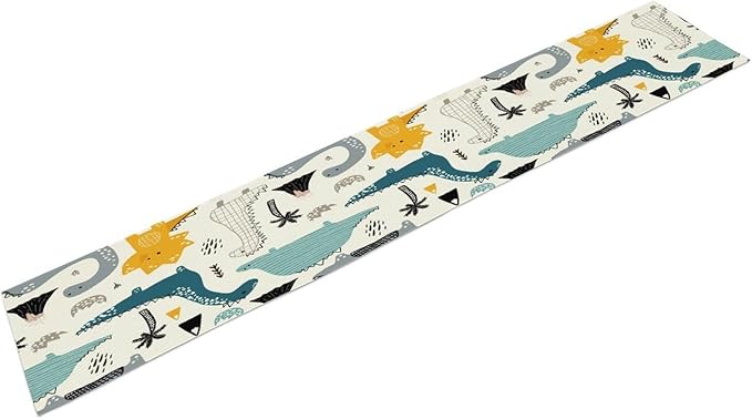 Cartoon Dinosaur Table Runner,Kids Boys Cute Various Dino Moutain Modern Abstract Print Tablecloth Burlap for Hotel Indoors Outdoor Dining Room Kitchen Holiday Party, 13x108in