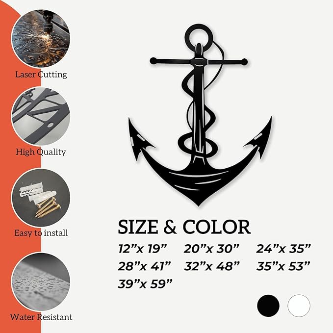 XXQ Anchor Metal Wall Decor - Antique Anchor Wall Art for Bedroom & Living Room - Farmhouse Decor (Black, 20" x 30")