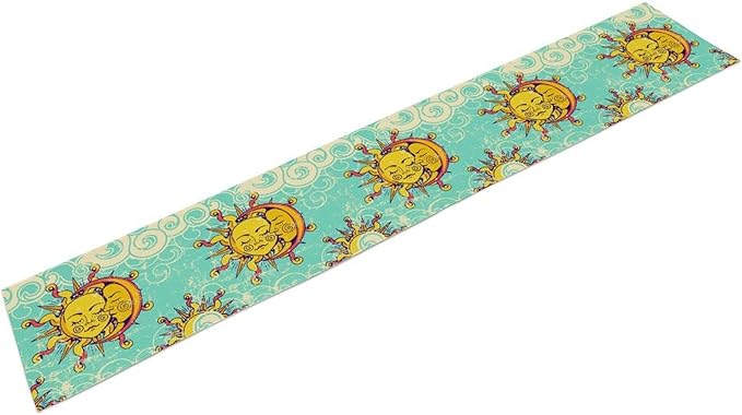 Retro Sun Moon Table Runner, Phase of The Moon Vintage Cloud Table Runner for Kitchen Dinner Living Room Table Runner Yellow Floral, 13x60 Inch Yellow Blue