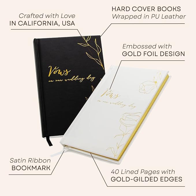 Guestbooks Wedding Vow Book Set of 2, Black and White PU Leather, 80 Pages