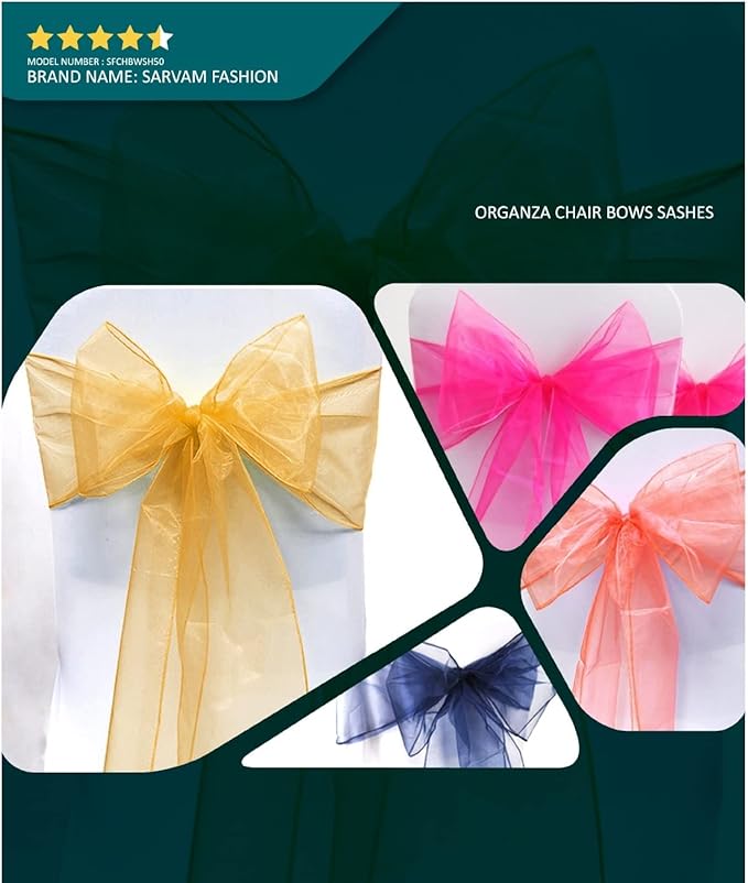 Dining Chair Sashes 25 Pack, Orange Shimmering Organza, 6.5 x 108 Inch