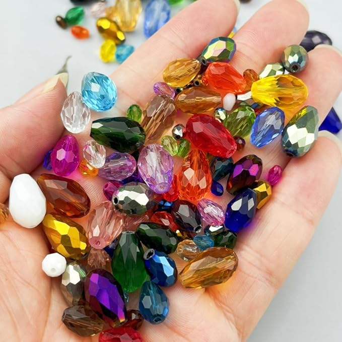 130pcs 6x8mm Teardrop Crystal Glass Beads for Jewelry Making, Faceted Vertical Hole Teardrop Glass Spacer Beads for Wind Chimes Bracelet Earring Necklace DIY Craft(Black)