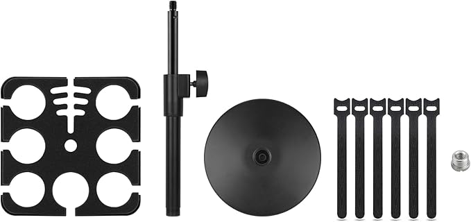 Multi Microphone Holder, Wired and Wireless Mic Holder for Stand, Hold Up to 7 Microphones, Aluminum, Black with stand
